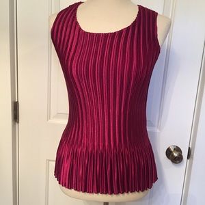 NEW MAGIC SCARF TOP TANK RUBY RED SATIN MINI PLEAT OS ONE SIZE